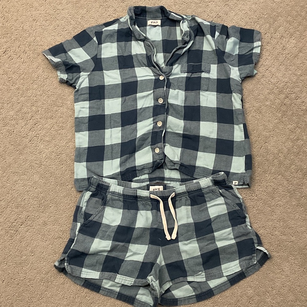 Pact Blue Plaid Short-Sleeve Pajama Set 0397